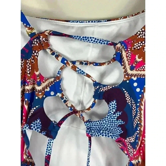 BCBGMAXAZRIA One Piece Swimsuit Asymmetrical Lace Up Back Swimsuit NWT Size 14 - Picture 10 of 11